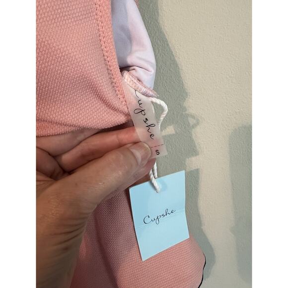 Cupshe One Piece Swimsuit Size S Pink Black Trim Ruffle New With Tags - Picture 7 of 16